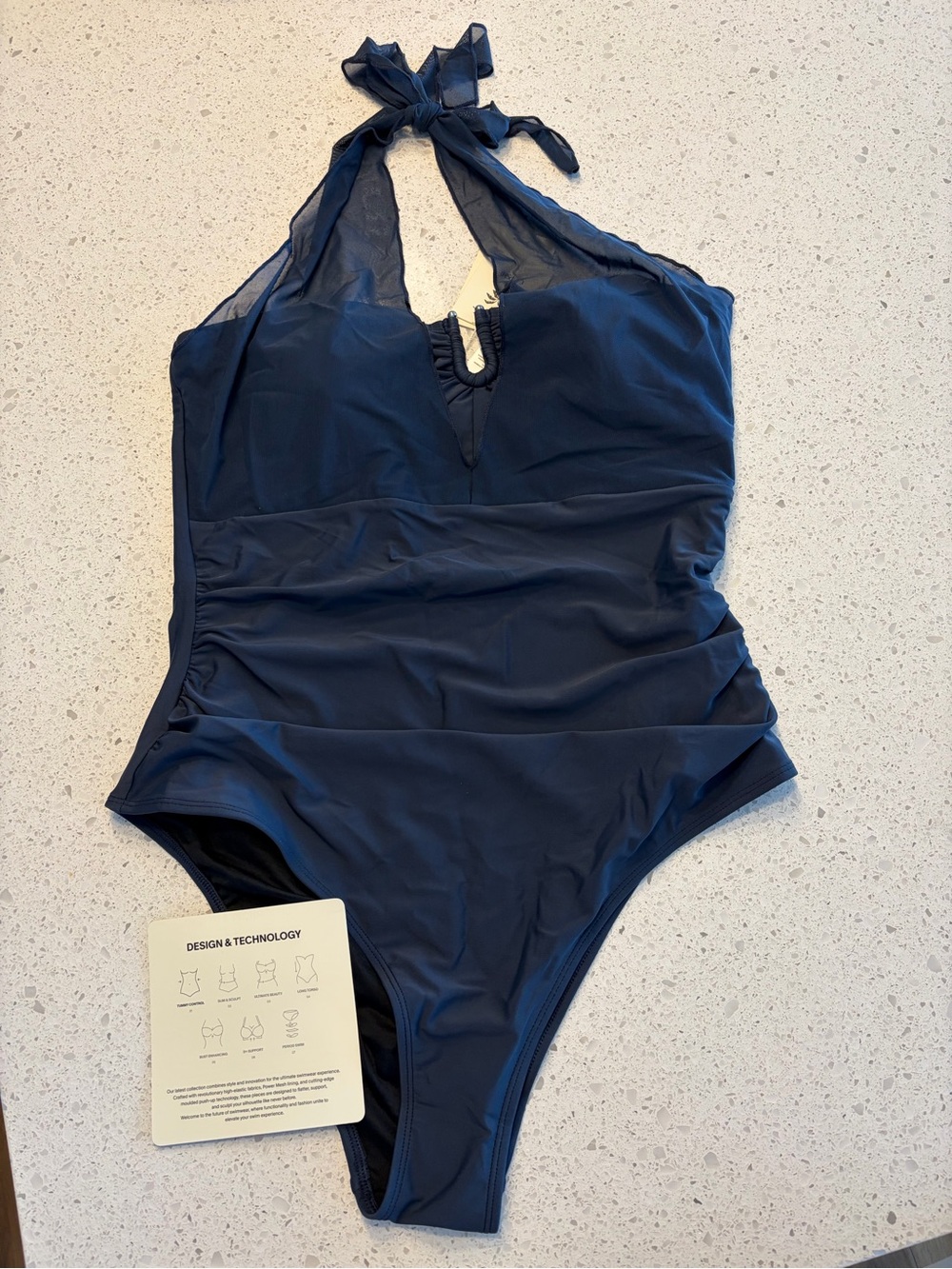 Cupshe Navy Halter One-Piece Tummy Control Swimsuit